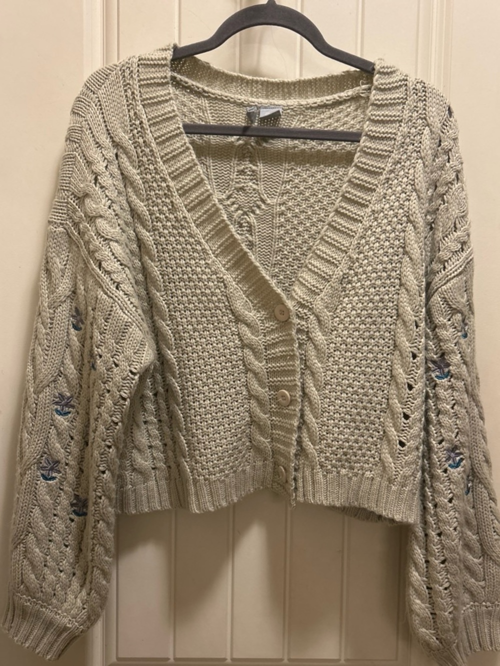 Cottage core Cream Cable Knit V-Neck Button Cardigan Sweater